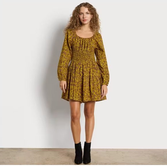 NWT SAM EDELMAN LORA MINI DRESS IN GOLDEN SPRIG -OLIVE OIL XS - Picture 3 of 10